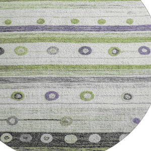 HomeRoots 8' X 10' Artichoke Green, Purple & Ivory Striped Washable Area Rug - UV Protection & Stain Resistant 709550
