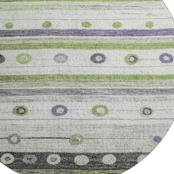 HomeRoots 8' X 10' Artichoke Green, Purple & Ivory Striped Washable Area Rug - UV Protection & Stain Resistant 709550