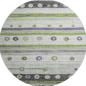HomeRoots 8' X 10' Artichoke Green, Purple & Ivory Striped Washable Area Rug - UV Protection & Stain Resistant 709550