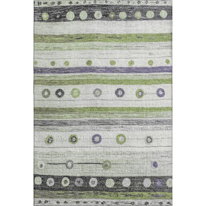HomeRoots 10' X 14' Striped Area Rug in Artichoke Green, Purple & Ivory - Durable, Washable, UV Protected Design! 709552