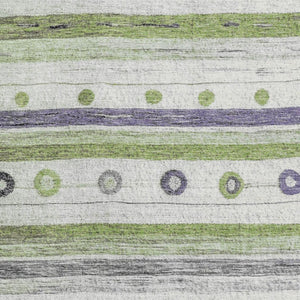 HomeRoots 10' X 14' Striped Area Rug in Artichoke Green, Purple & Ivory - Durable, Washable, UV Protected Design! 709552