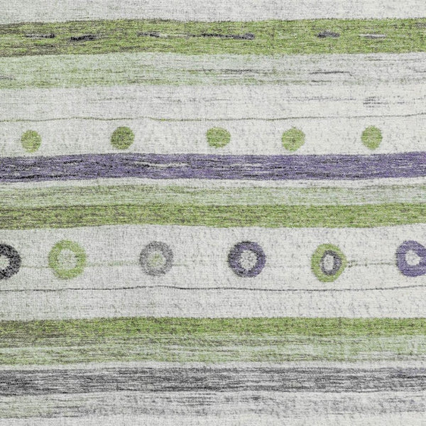 HomeRoots 10' X 14' Striped Area Rug in Artichoke Green, Purple & Ivory - Durable, Washable, UV Protected Design! 709552