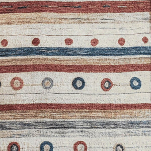 HomeRoots 8' Washable Round Rug in Beige, Rust & Navy Stripes – Durable, UV-Protected, Easy-Care Design for Any Space 709555