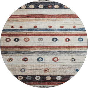 HomeRoots 8' X 10' Beige, Rust & Navy Striped Washable Area Rug - UV-Resistant, Durable for High-Traffic Spaces 709556