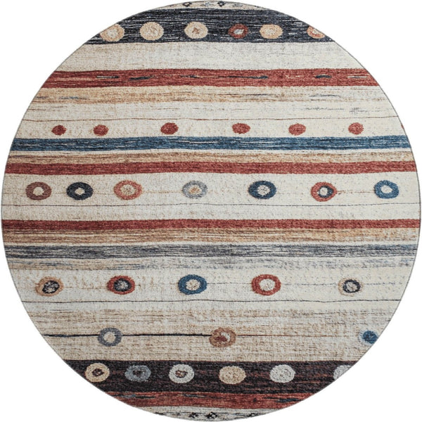 HomeRoots 8' X 10' Beige, Rust & Navy Striped Washable Area Rug - UV-Resistant, Durable for High-Traffic Spaces 709556