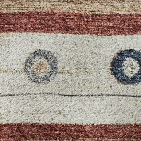 HomeRoots 8' X 10' Beige, Rust & Navy Striped Washable Area Rug - UV-Resistant, Durable for High-Traffic Spaces 709556