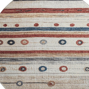 HomeRoots 8' X 10' Beige, Rust & Navy Striped Washable Area Rug - UV-Resistant, Durable for High-Traffic Spaces 709556