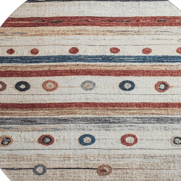 HomeRoots 8' X 10' Beige, Rust & Navy Striped Washable Area Rug - UV-Resistant, Durable for High-Traffic Spaces 709556