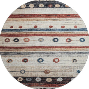 HomeRoots 8' X 10' Beige, Rust & Navy Striped Washable Area Rug - UV-Resistant, Durable for High-Traffic Spaces 709556