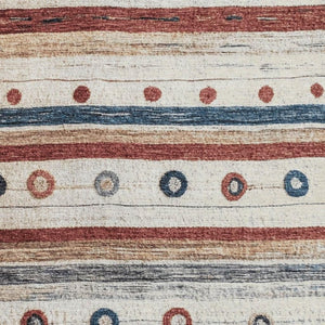 HomeRoots 9' X 12' Washable Beige Rug with Rust & Navy Stripes - UV Protected, Stain-Resistant & Stylish! 709557