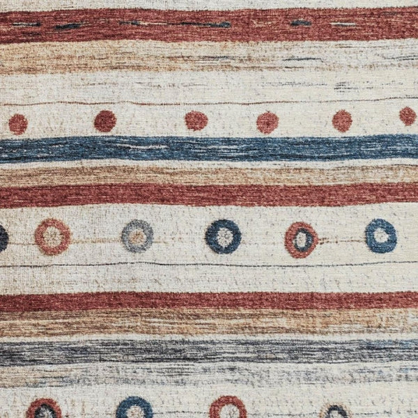 HomeRoots 9' X 12' Washable Beige Rug with Rust & Navy Stripes - UV Protected, Stain-Resistant & Stylish! 709557