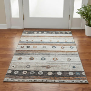 HomeRoots 5' X 8' Striped Area Rug in Copper, Ivory & Denim Blue - Machine Washable & UV-Protected Design 709560