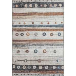 HomeRoots 5' X 8' Striped Area Rug in Copper, Ivory & Denim Blue - Machine Washable & UV-Protected Design 709560