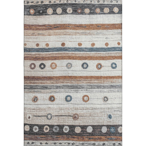 HomeRoots 5' X 8' Striped Area Rug in Copper, Ivory & Denim Blue - Machine Washable & UV-Protected Design 709560