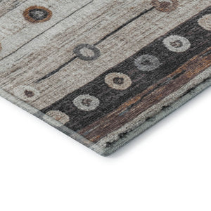 HomeRoots 5' X 8' Striped Area Rug in Copper, Ivory & Denim Blue - Machine Washable & UV-Protected Design 709560