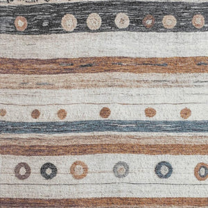 HomeRoots 5' X 8' Striped Area Rug in Copper, Ivory & Denim Blue - Machine Washable & UV-Protected Design 709560