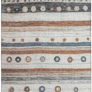 HomeRoots 5' X 8' Striped Area Rug in Copper, Ivory & Denim Blue - Machine Washable & UV-Protected Design 709560