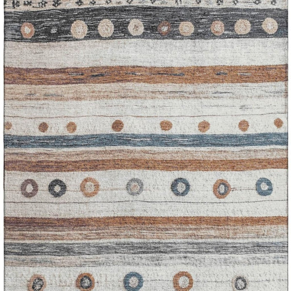 HomeRoots 5' X 8' Striped Area Rug in Copper, Ivory & Denim Blue - Machine Washable & UV-Protected Design 709560