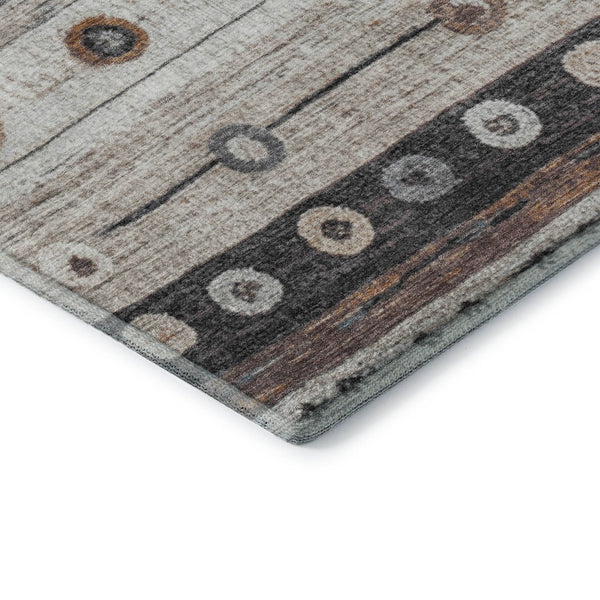 HomeRoots 8' Copper Ivory and Denim Blue Striped Washable Round Rug - Durable, UV-Protected & Stain Resistant! 709561