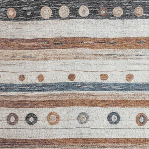 HomeRoots 8' Copper Ivory and Denim Blue Striped Washable Round Rug - Durable, UV-Protected & Stain Resistant! 709561