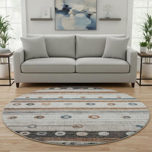 HomeRoots 8' X 10' Stylish Copper Ivory & Denim Blue Striped Washable Area Rug with UV Protection & Durability 709562