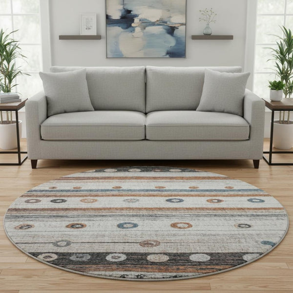 HomeRoots 8' X 10' Stylish Copper Ivory & Denim Blue Striped Washable Area Rug with UV Protection & Durability 709562