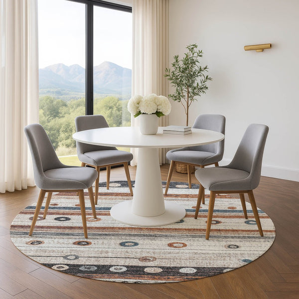 HomeRoots 8' X 10' Stylish Copper Ivory & Denim Blue Striped Washable Area Rug with UV Protection & Durability 709562