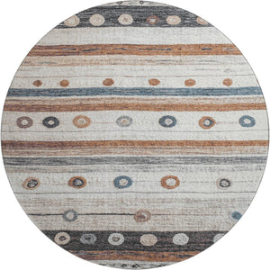 HomeRoots 8' X 10' Stylish Copper Ivory & Denim Blue Striped Washable Area Rug with UV Protection & Durability 709562