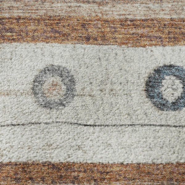 HomeRoots 8' X 10' Stylish Copper Ivory & Denim Blue Striped Washable Area Rug with UV Protection & Durability 709562