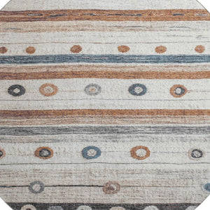 HomeRoots 8' X 10' Stylish Copper Ivory & Denim Blue Striped Washable Area Rug with UV Protection & Durability 709562