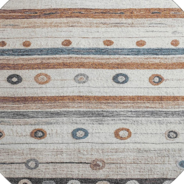 HomeRoots 8' X 10' Stylish Copper Ivory & Denim Blue Striped Washable Area Rug with UV Protection & Durability 709562
