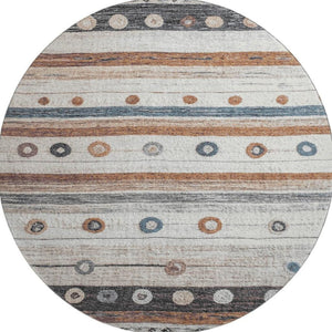 HomeRoots 8' X 10' Stylish Copper Ivory & Denim Blue Striped Washable Area Rug with UV Protection & Durability 709562