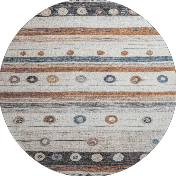 HomeRoots 8' X 10' Stylish Copper Ivory & Denim Blue Striped Washable Area Rug with UV Protection & Durability 709562