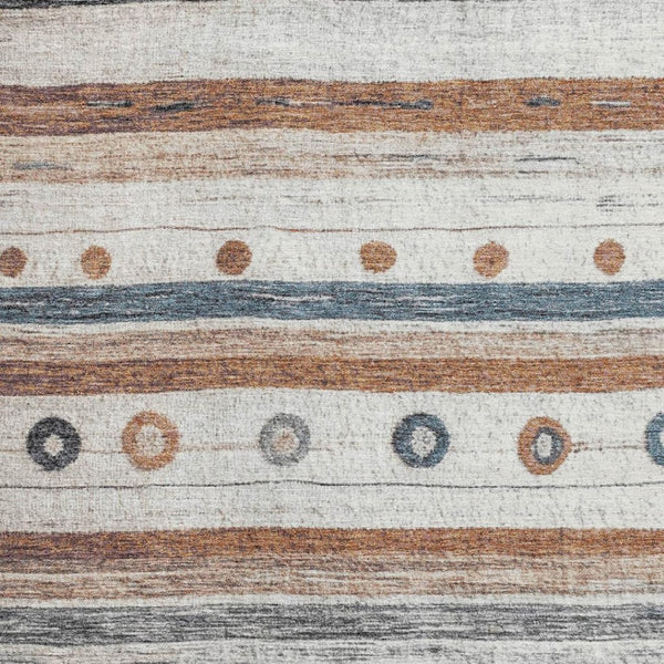 HomeRoots 10' Striped Area Rug in Copper, Ivory & Denim Blue – Washable, UV-Protected, Durable for High-Traffic Spaces 709564