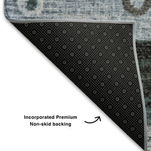 HomeRoots 5' X 8' Striped Washable Area Rug in Teal, Brown & Ivory - UV Protected, Stain Resistant, Durable Design 709566