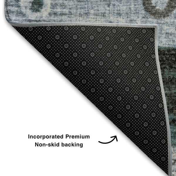 HomeRoots 5' X 8' Striped Washable Area Rug in Teal, Brown & Ivory - UV Protected, Stain Resistant, Durable Design 709566