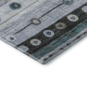 HomeRoots 5' X 8' Striped Washable Area Rug in Teal, Brown & Ivory - UV Protected, Stain Resistant, Durable Design 709566
