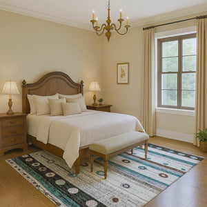 HomeRoots 5' X 8' Striped Washable Area Rug in Teal, Brown & Ivory - UV Protected, Stain Resistant, Durable Design 709566