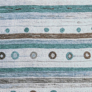HomeRoots 5' X 8' Striped Washable Area Rug in Teal, Brown & Ivory - UV Protected, Stain Resistant, Durable Design 709566