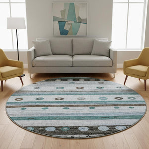HomeRoots 8' X 10' Stylish Teal Brown Ivory Striped Washable Area Rug - UV Protected, Durable & Easy Care 709568