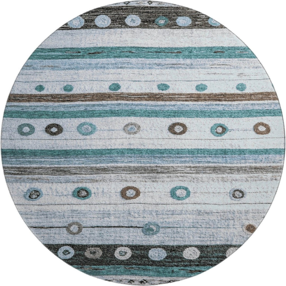 HomeRoots 8' X 10' Stylish Teal Brown Ivory Striped Washable Area Rug - UV Protected, Durable & Easy Care 709568