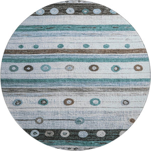 HomeRoots 8' X 10' Stylish Teal Brown Ivory Striped Washable Area Rug - UV Protected, Durable & Easy Care 709568