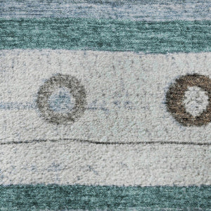 HomeRoots 8' X 10' Stylish Teal Brown Ivory Striped Washable Area Rug - UV Protected, Durable & Easy Care 709568