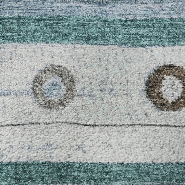 HomeRoots 8' X 10' Stylish Teal Brown Ivory Striped Washable Area Rug - UV Protected, Durable & Easy Care 709568