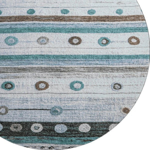 HomeRoots 8' X 10' Stylish Teal Brown Ivory Striped Washable Area Rug - UV Protected, Durable & Easy Care 709568