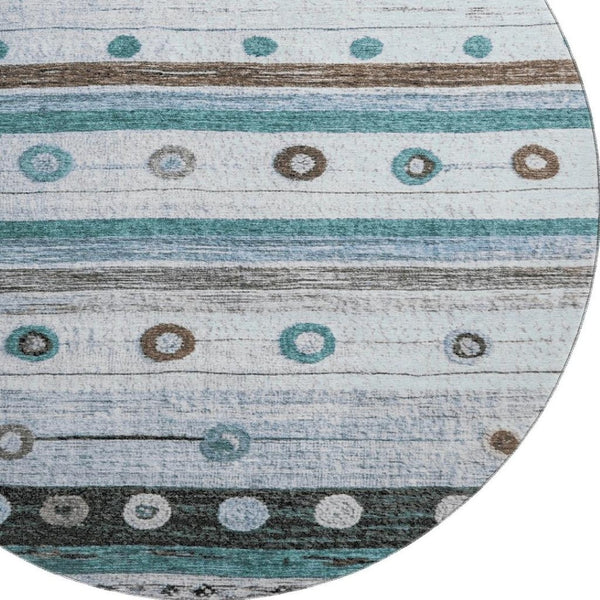 HomeRoots 8' X 10' Stylish Teal Brown Ivory Striped Washable Area Rug - UV Protected, Durable & Easy Care 709568