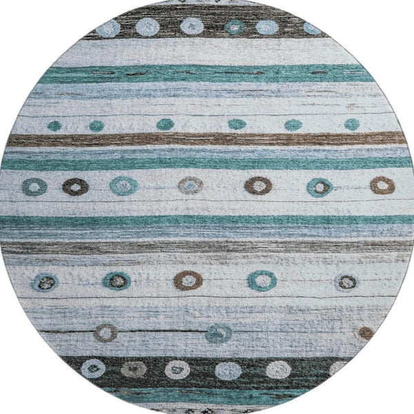 HomeRoots 8' X 10' Stylish Teal Brown Ivory Striped Washable Area Rug - UV Protected, Durable & Easy Care 709568