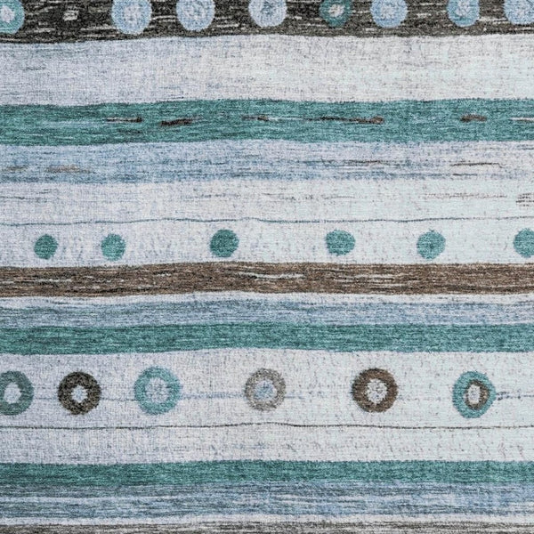 HomeRoots 10' X 14' Striped Teal, Brown & Ivory Area Rug - Washable, UV Protected, Durable & Stylish Decor! 709570