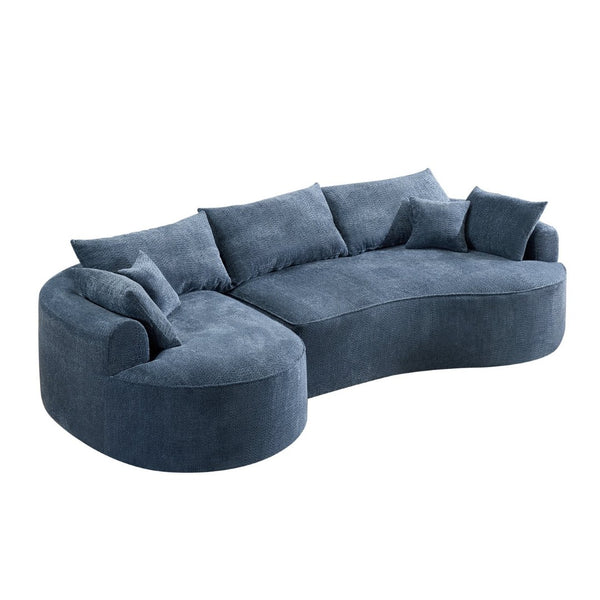 English Elm 124.5-inch Curved Chenille Sectional Sofa with Pillows Deep Seat Living Room Couch Blue W3612S00025