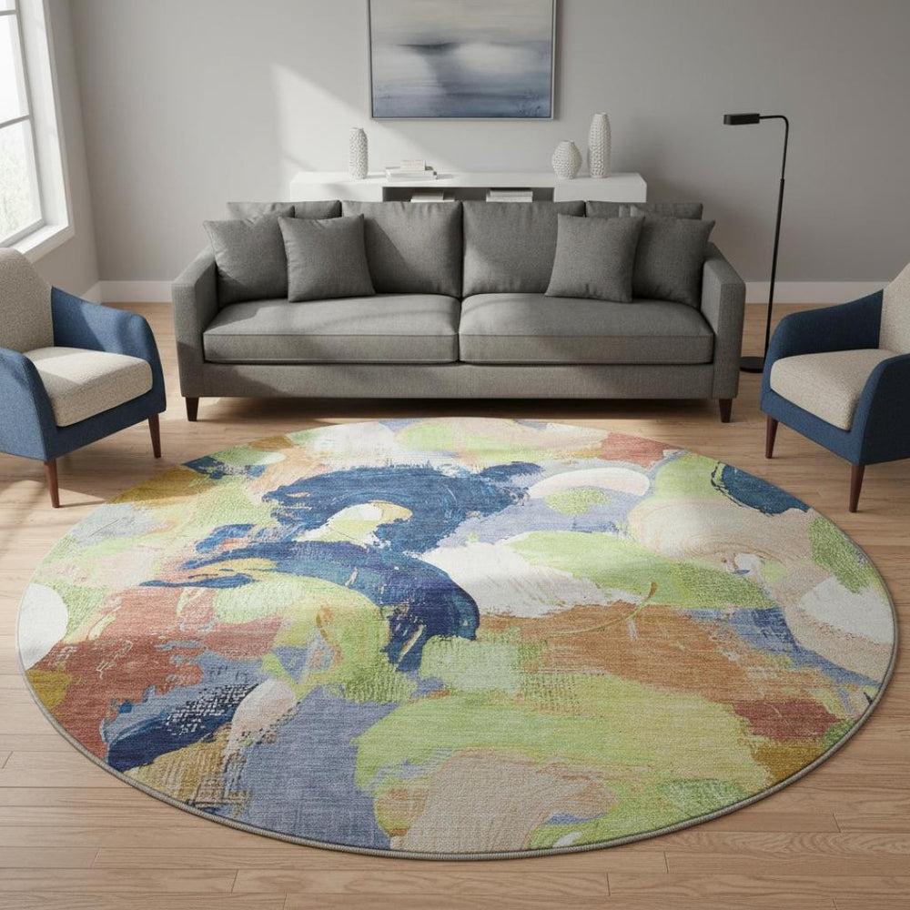 HomeRoots 8' X 10' Stylish Artichoke Green, Blue & Ivory Abstract Area Rug - Durable, Washable & UV Protected 709574